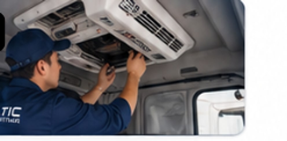 Kỹ thuật viên Voltic lắp điều hòa trên nóc cabin xe tải